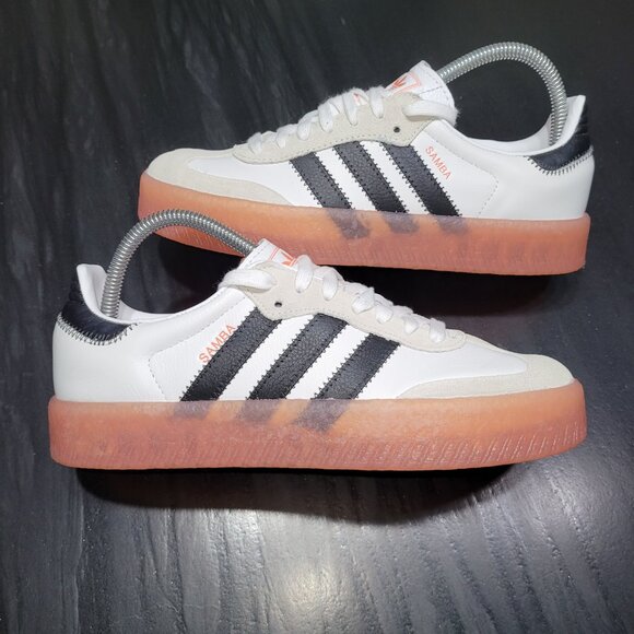 adidas Originals Shoes - Adidas Samba Sambae Women's Cloud White/Core Black/Semi Coral Gum Sole Sneakers